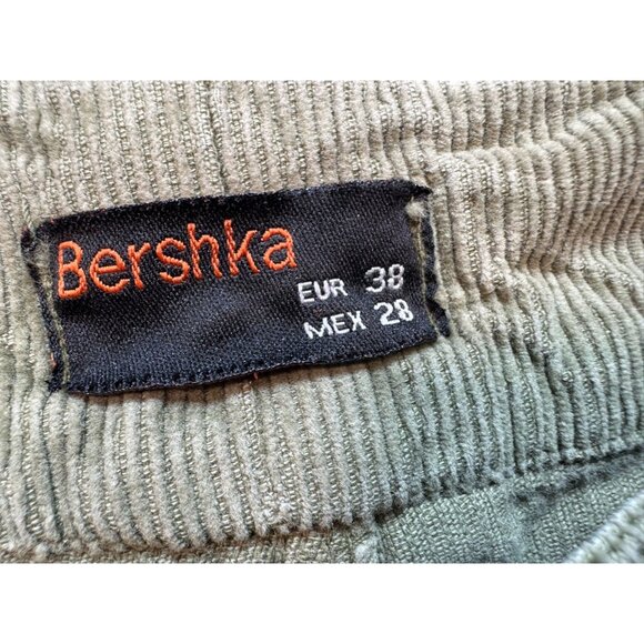 Bershka Womens Corduroy Capri Knee Pants Olive Green Size 8 (EUR 38) Made In Spa - Picture 2 of 12